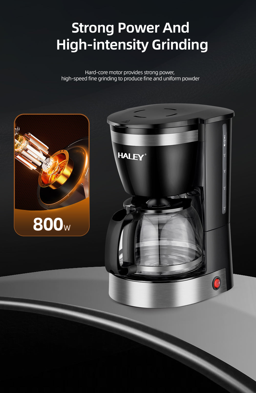 Aparat de Cafea HALEY HY-2808 – 800W, 1.25L, 12 Căni, Sistem de Siguranță, Operare Ușoară
